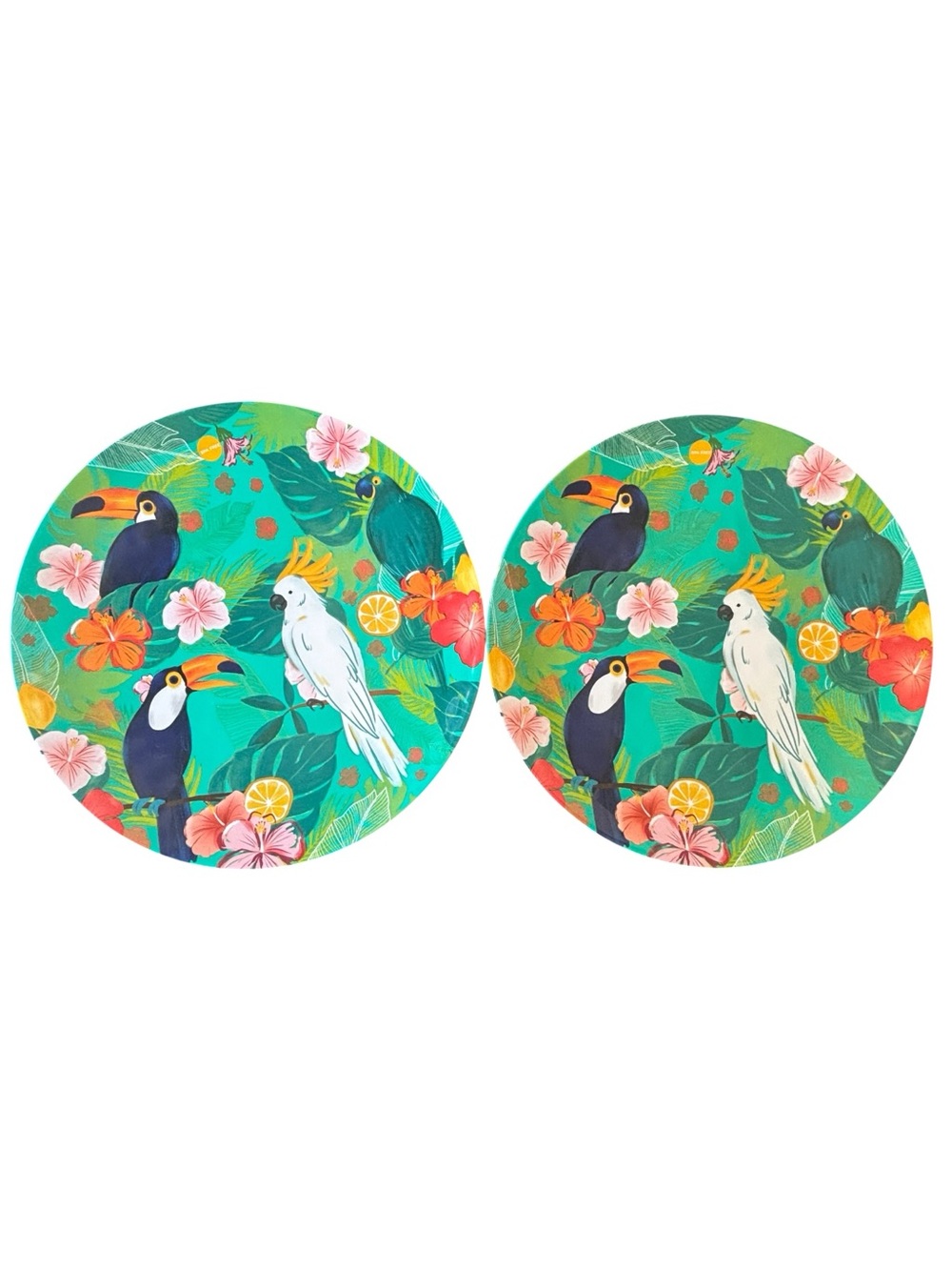 TWO! Celebrate Summer Together Tropical Toucan Melamine Serving Platters 19”